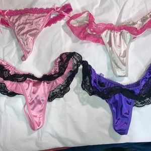 Satin and lace thongs